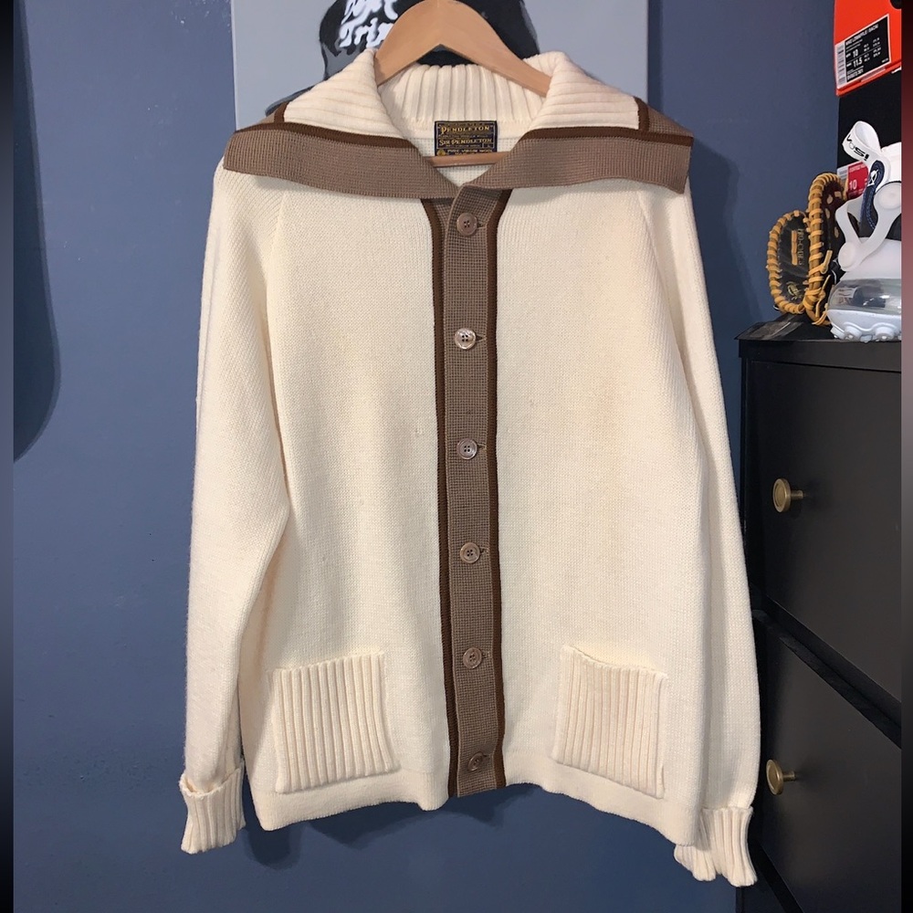 Vintage Sir Pendleton Shawl Collar Button Cream Cardigan Sweater
